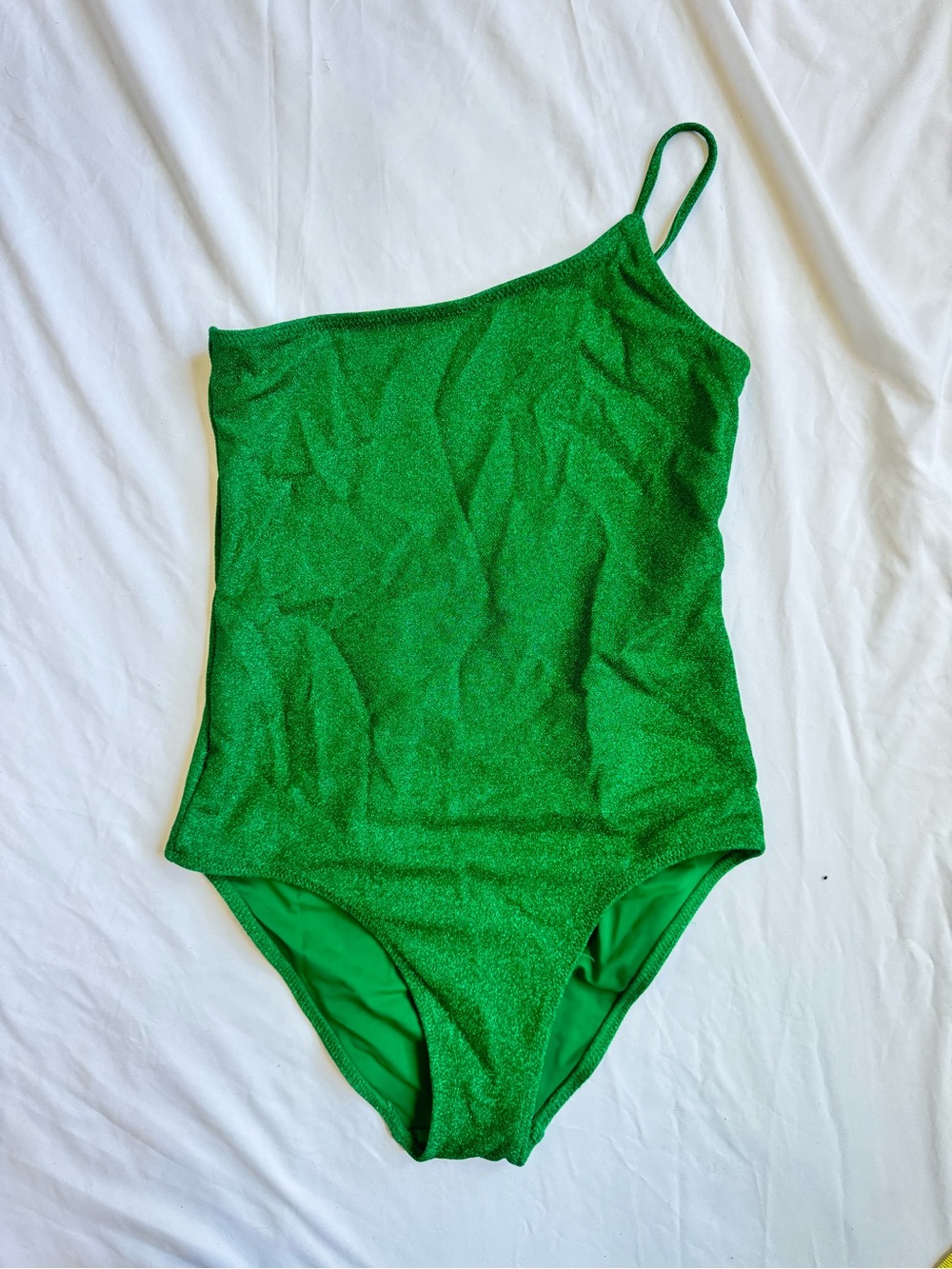 Good American Bright Green One-Shoulder Swim Suit